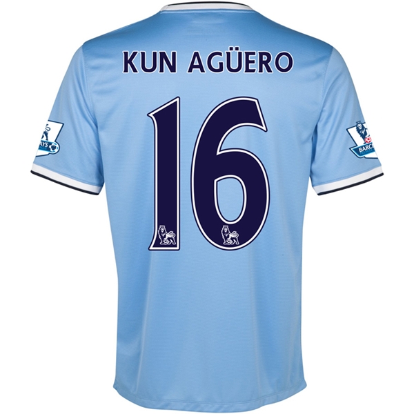 13-14 Manchester City #16 KUN AGUERO Home Soccer Shirt - Click Image to Close